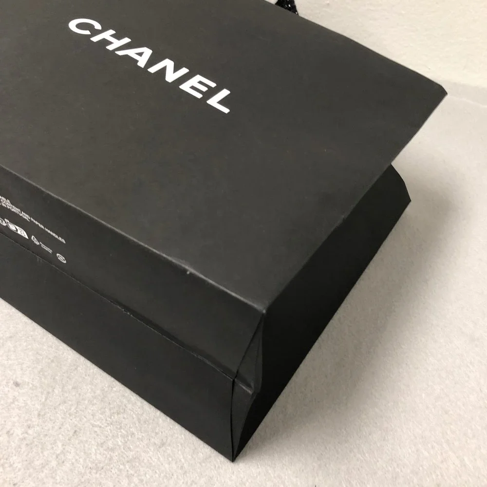 Chanel Gift Box Shopping Bag Gift Set 9.5x9.5x1 Black Logo Tweed Ribbon